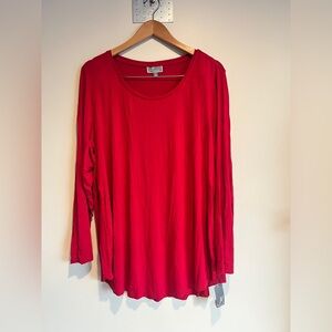JM Collection Plus Women's  Long Sleeve T Shirt Tunic Top Red Size 1X NTW Mature